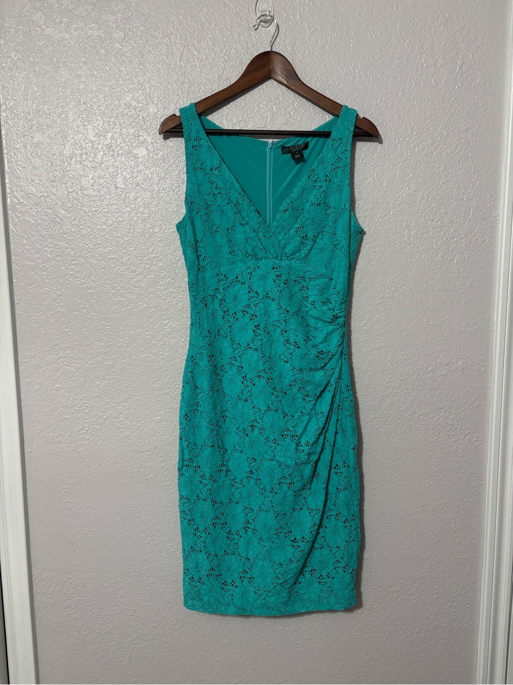 Lauren Ralph Lauren Sleeveless Teal Lace Sheath Dress